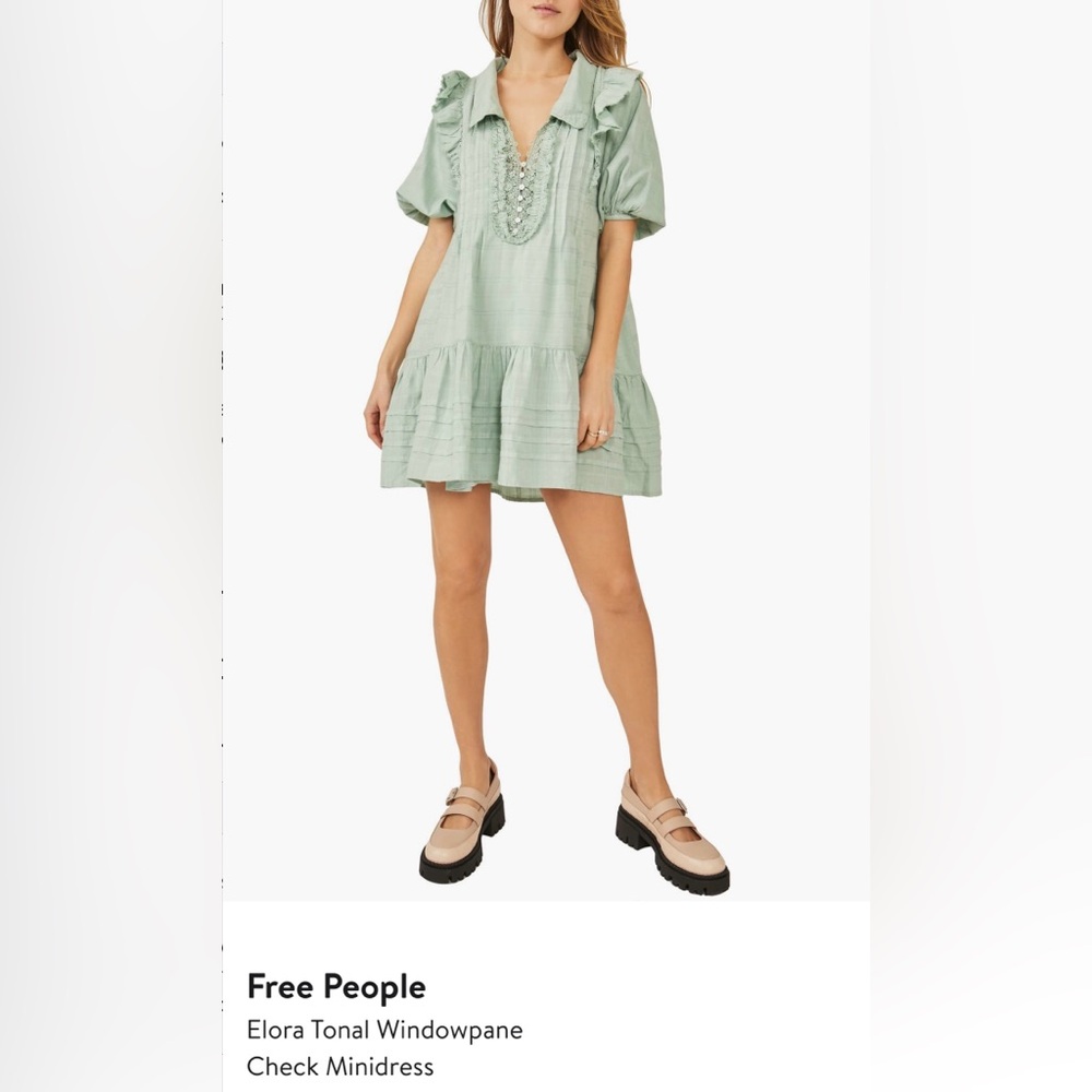 Free People Elora Windowpane Dress (Mint Green)